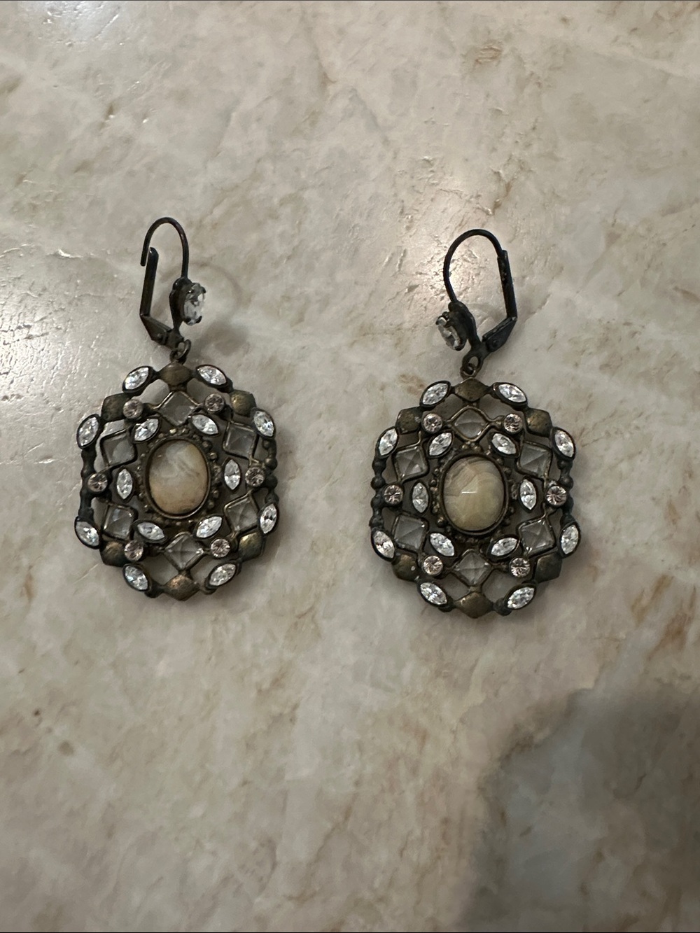 Sorrelli Cream Center Filigree Drop Earrings with Clear Crystals